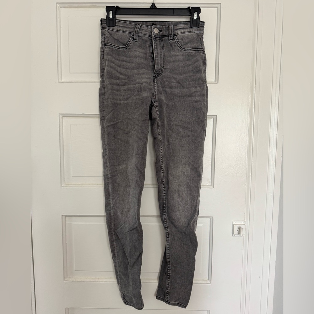 H&M high rise skinny jeans. Distressed black/grey wash. Size 2